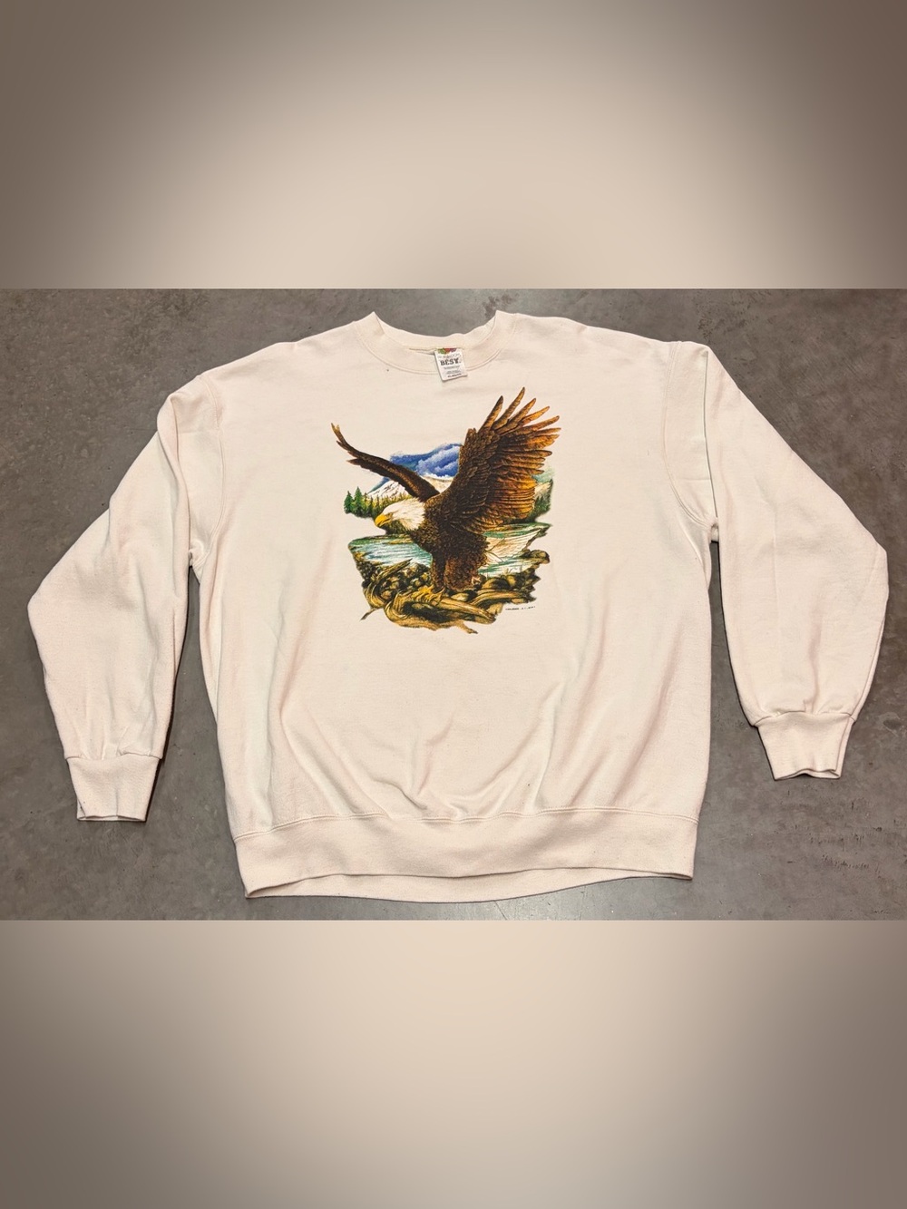 Fruit of the Loom Cream Crewneck Sweatshirt with Eagle Graphic